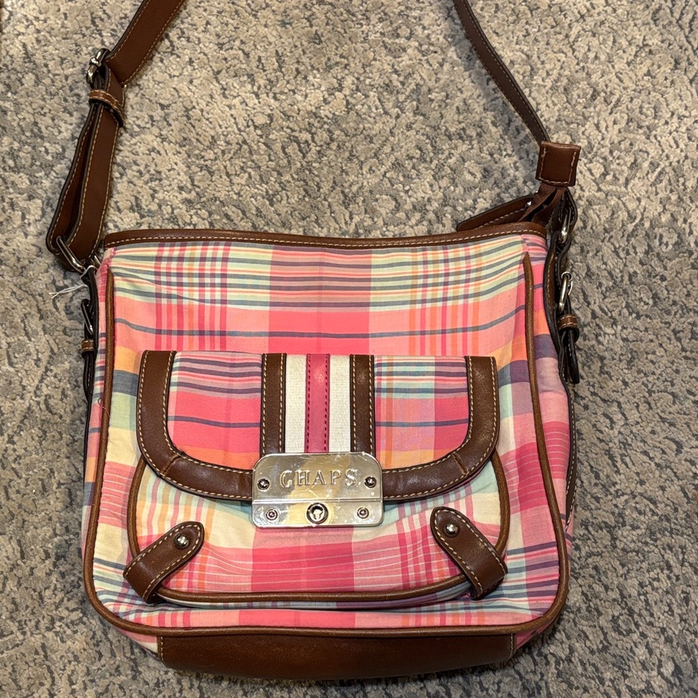 Chaps Pink Plaid Canvas Purse